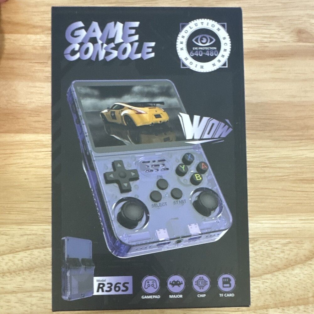 R36S Handheld Game Console 64GB Purple 640x480 Wi-Fi USB-C Headphone